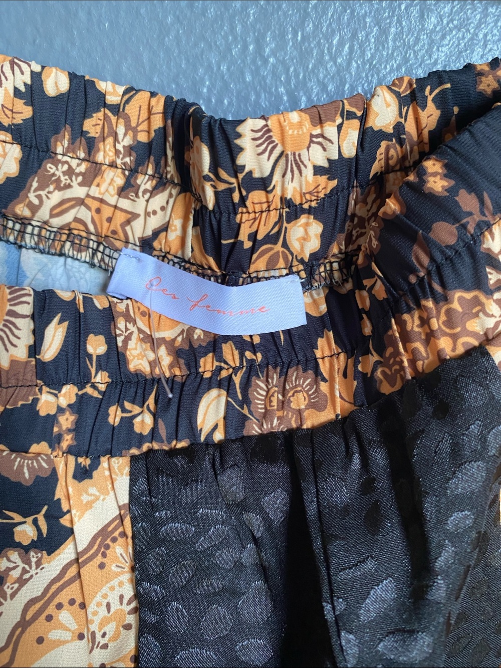 Black and Mustard Floral Patchwork pants - Picture 2 of 6